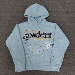 Sp5der Light Blue Graphic Hoodie